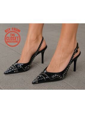 ZARA Studded Slingback Heels NWT Black Pointed Toe Pumps Rockstud Style 8 9